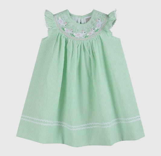 Green Smocked Bishop Dress